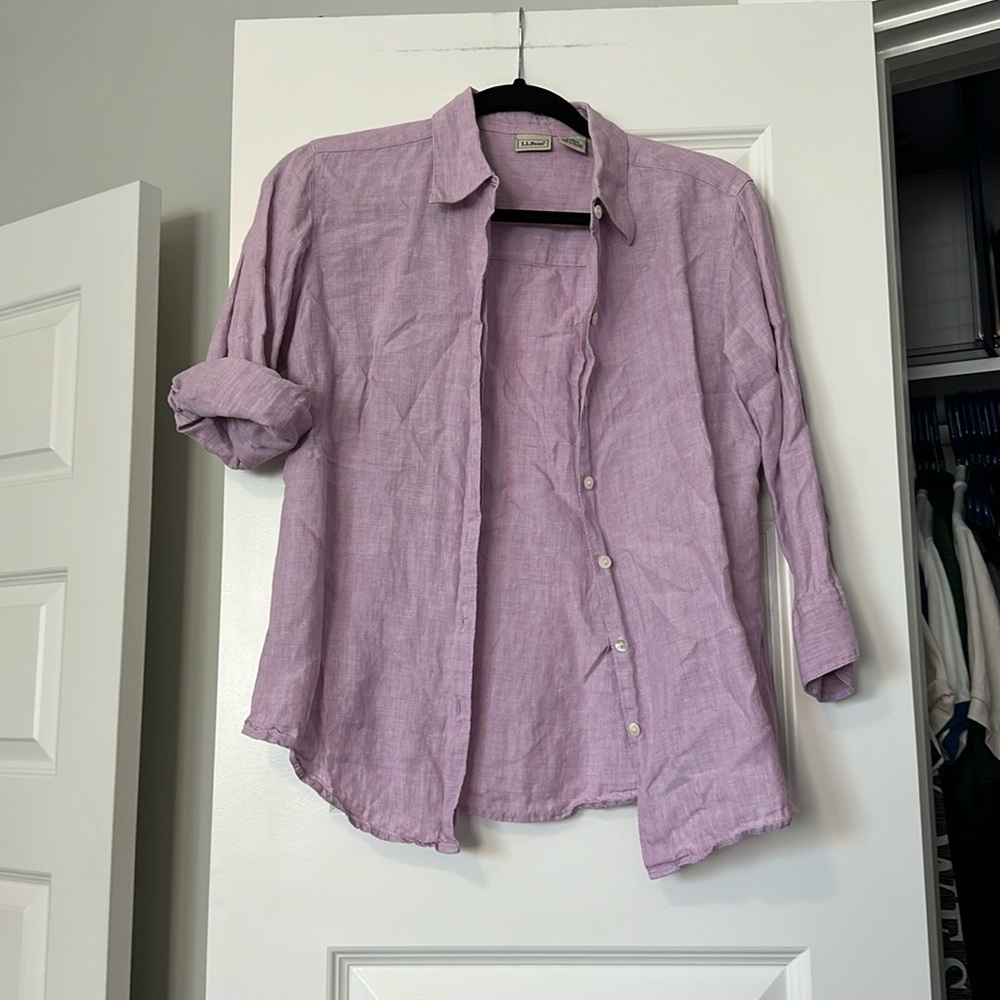 L.L. Bean S Dusty Rose Pink Linen Cotton Blouse Top